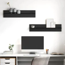 Boekenkasten & Wandplanken*vidaXL Wandplank 2 pcs 80 x 11,5 x 18 cm Bewerkt hout Zwart eiken