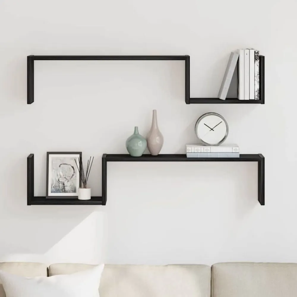 Boekenkasten & Wandplanken*vidaXL Wandplank 2 pcs 100 x 15 x 20 cm Bewerkt hout Zwart eiken