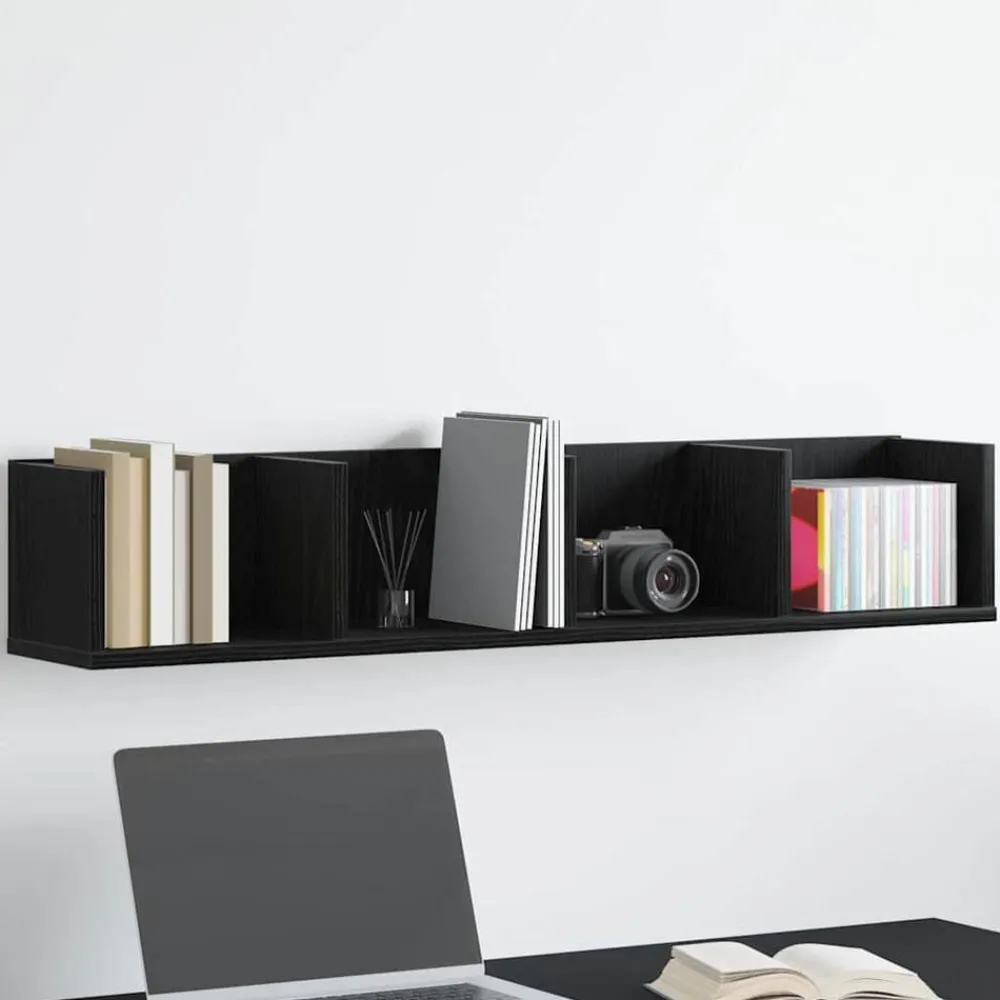 Boekenkasten & Wandplanken*vidaXL Wandplank met plank 100 x 18 x 18 cm Bewerkt hout Zwart eiken