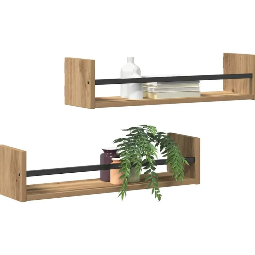 Wandplank Wandgemonteerd 2 pcs Artisan Eiken 60 x 16 x 14 cm>vidaXL Outlet