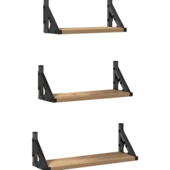 Wandplank Wandgemonteerd met opslag 3 pcs Rook Eik>vidaXL New