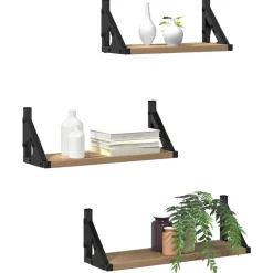 Wandplank Wandgemonteerd met opslag 3 pcs Rook Eik><noscript><img width=