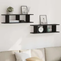 Boekenkasten & Wandplanken*vidaXL Wandplanken 2 st 75x18x20 cm spaanplaat kleurig Zwart eiken