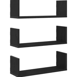 Boekenkasten & Wandplanken*vidaXL Wandplanken 3 stuks Zwarte Eiken 58x18x18 cm Bewerkt Hout Zwart eiken