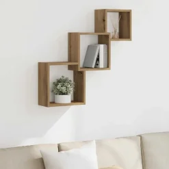 Boekenkasten & Wandplanken*vidaXL Wandplanken kubus 68x15x68cm bewerkt hout artisanaal eikenkleur artisanaal eikenkleurig