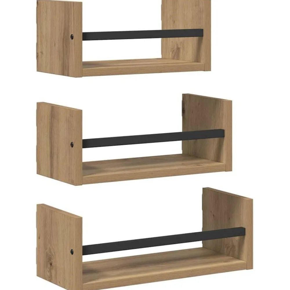 Wandplankenset 3 pcs Artisan Eiken 40x16x14cm Bewerkt hout>vidaXL Hot