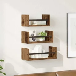 Boekenkasten & Wandplanken*vidaXL Wandplankenset met plank 3 pcs 40x16x14cm Bewerkt hout Oud hout