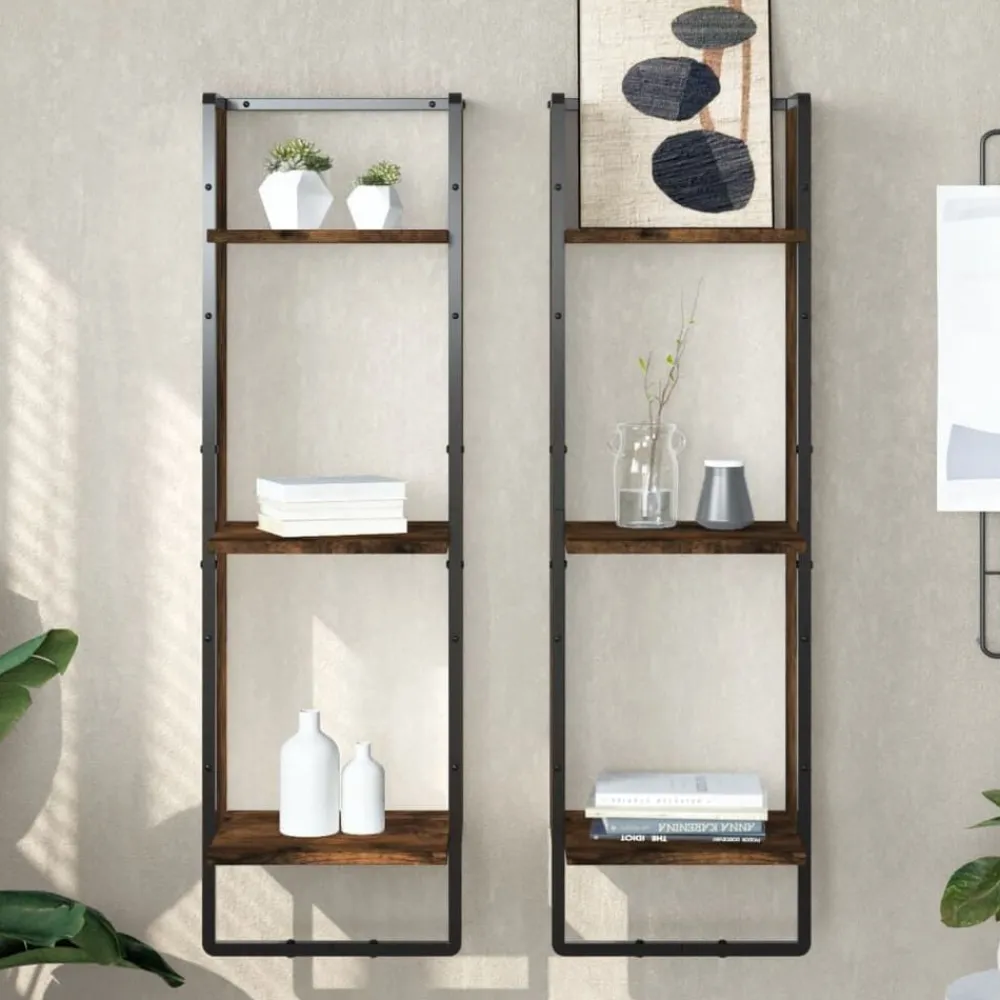 Boekenkasten & Wandplanken*vidaXL Wandrek 3-laags 30x25x100 cm bewerkt hout kleurig Gerookt eiken