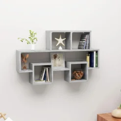 Boekenkasten & Wandplanken*vidaXL Wandschap auto-vormig 82x15x51 cm bewerkt hout Betongrijs