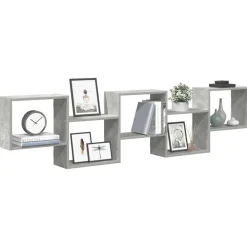 Boekenkasten & Wandplanken*vidaXL Wandschap kubus 5 vakken bewerkt hout Betongrijs