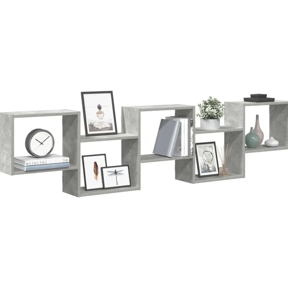 Boekenkasten & Wandplanken*vidaXL Wandschap kubus 5 vakken bewerkt hout Betongrijs