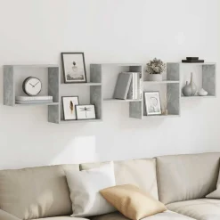 Boekenkasten & Wandplanken*vidaXL Wandschap kubus 5 vakken bewerkt hout Betongrijs