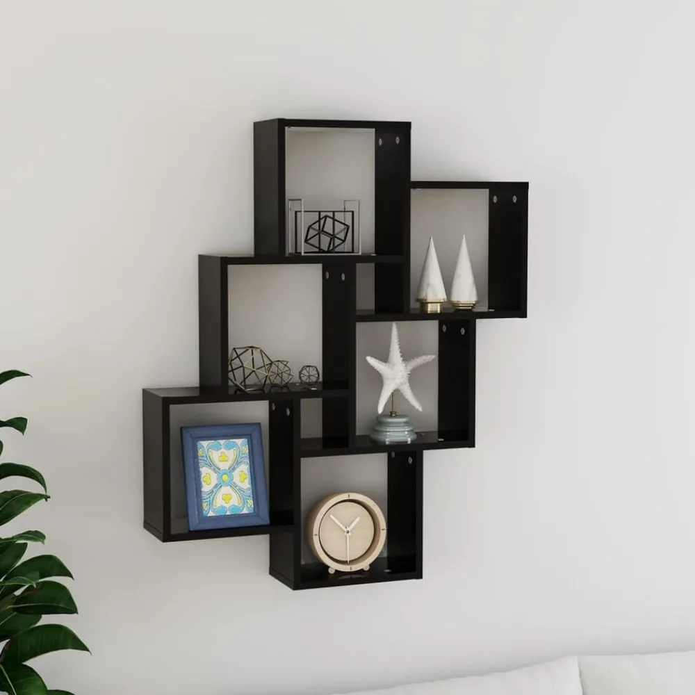 Boekenkasten & Wandplanken*vidaXL Wandschap kubus 78x15x93 cm bewerkt hout Zwart