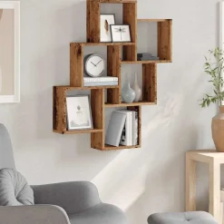 Wandschap kubus 78x15x93 cm bewerkt hout kleurig><noscript><img width=