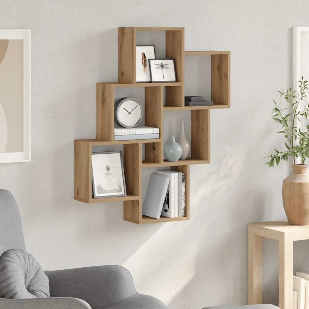 Wandschap kubus 78x15x93 cm bewerkt hout artisanaal eikenkleur>vidaXL
