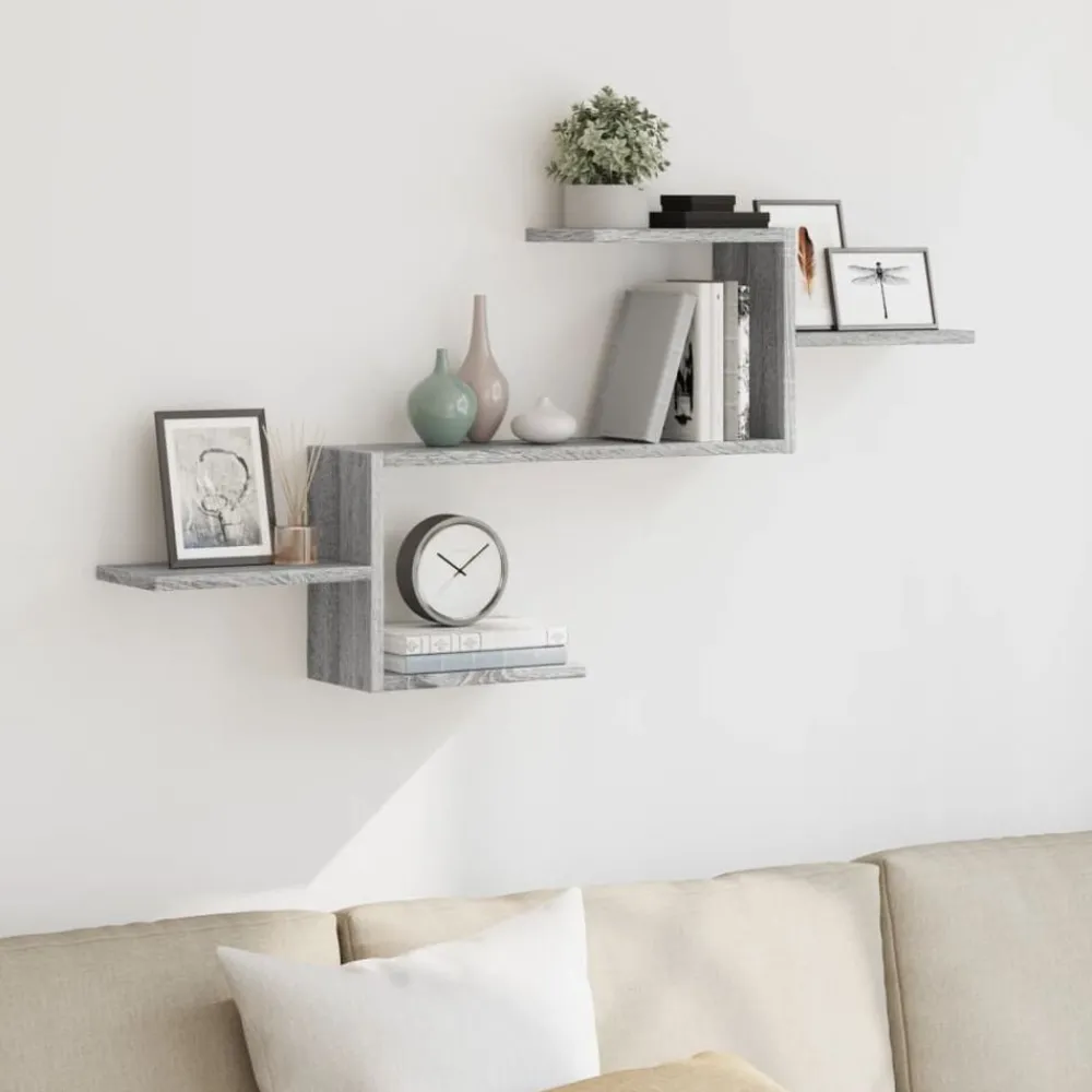 Boekenkasten & Wandplanken*vidaXL Wandschap 104x15x49 cm bewerkt hout eikenkleurig Grijs sonoma