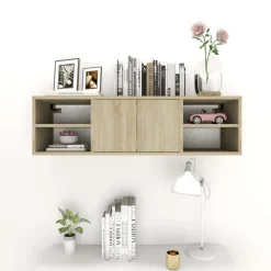 Wandschap 102x30x29 cm bewerkt hout kleurig><noscript><img width=