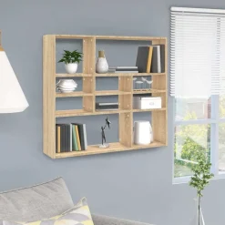 Boekenkasten & Wandplanken*vidaXL Wandschap 90x16x78 cm bewerkt hout kleurig Sonoma eiken