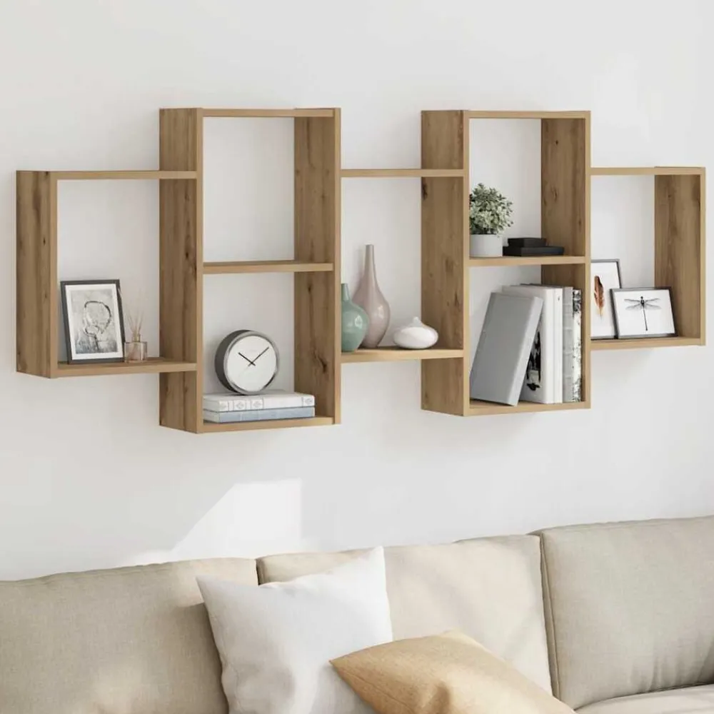 Wandschap 159x18x65 cm bewerkt hout artisanaal kleurig>vidaXL Best