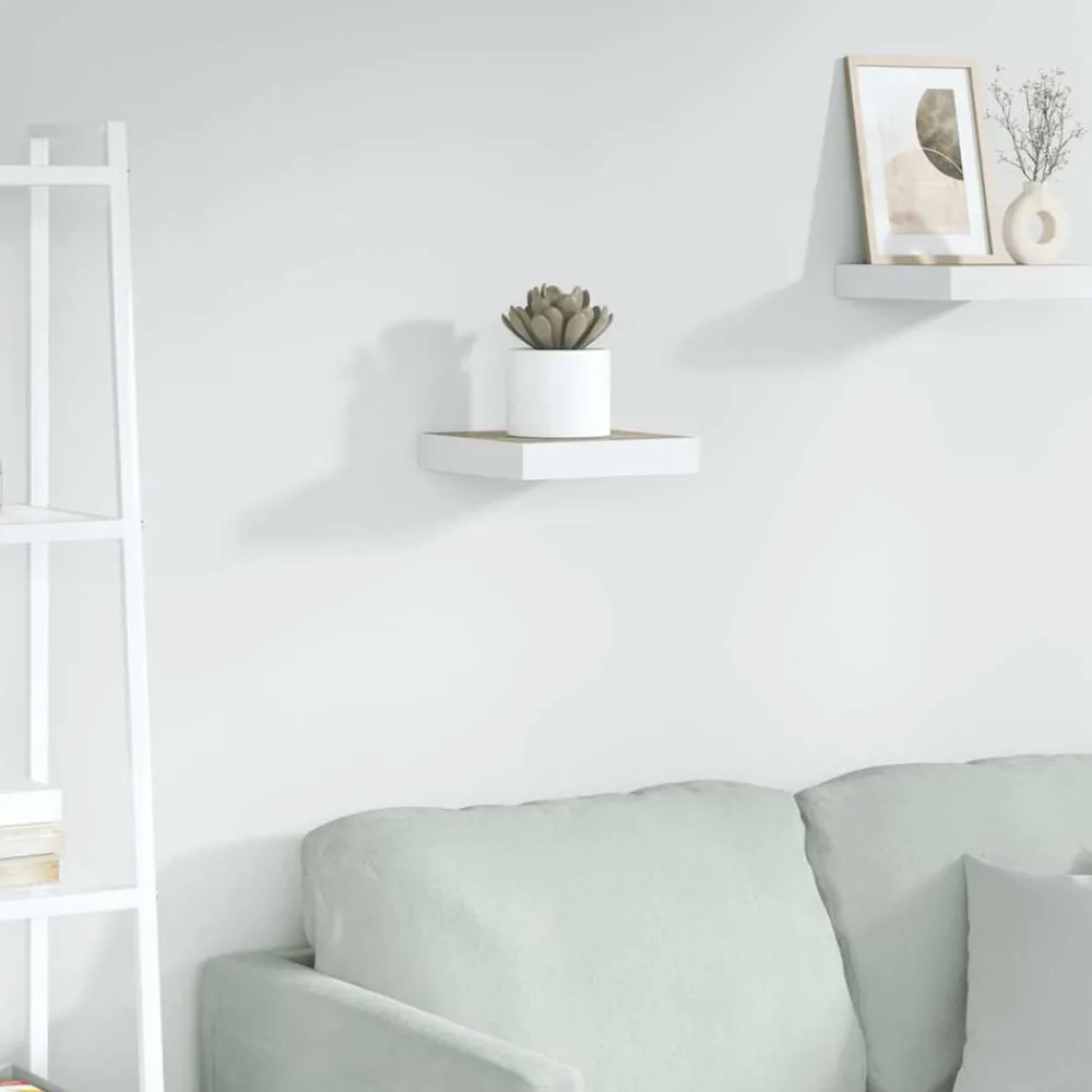 Wandschap zwevend 23x23,5x3,8 cm MDF eikenkleurig en wit>vidaXL Online