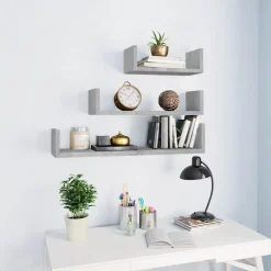 Boekenkasten & Wandplanken*vidaXL Wandschappen 3 st bewerkt hout Betongrijs