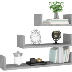 Boekenkasten & Wandplanken*vidaXL Wandschappen 3 st bewerkt hout Betongrijs