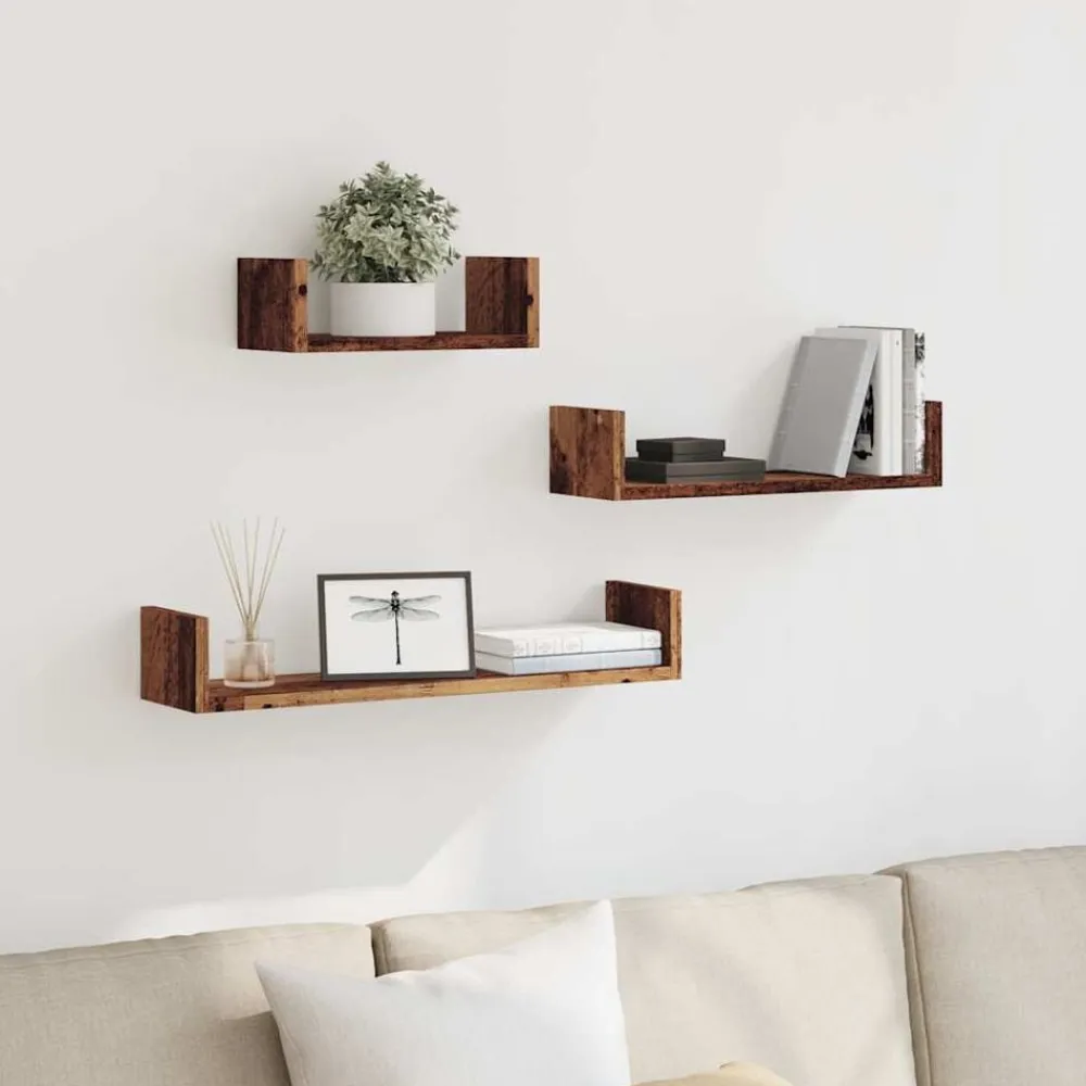 Boekenkasten & Wandplanken*vidaXL Wandschappen 3 st bewerkt hout kleurig Oud hout