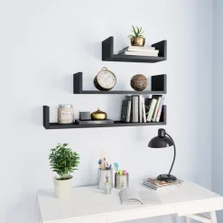 Boekenkasten & Wandplanken*vidaXL Wandschappen 3 st bewerkt hout Zwart