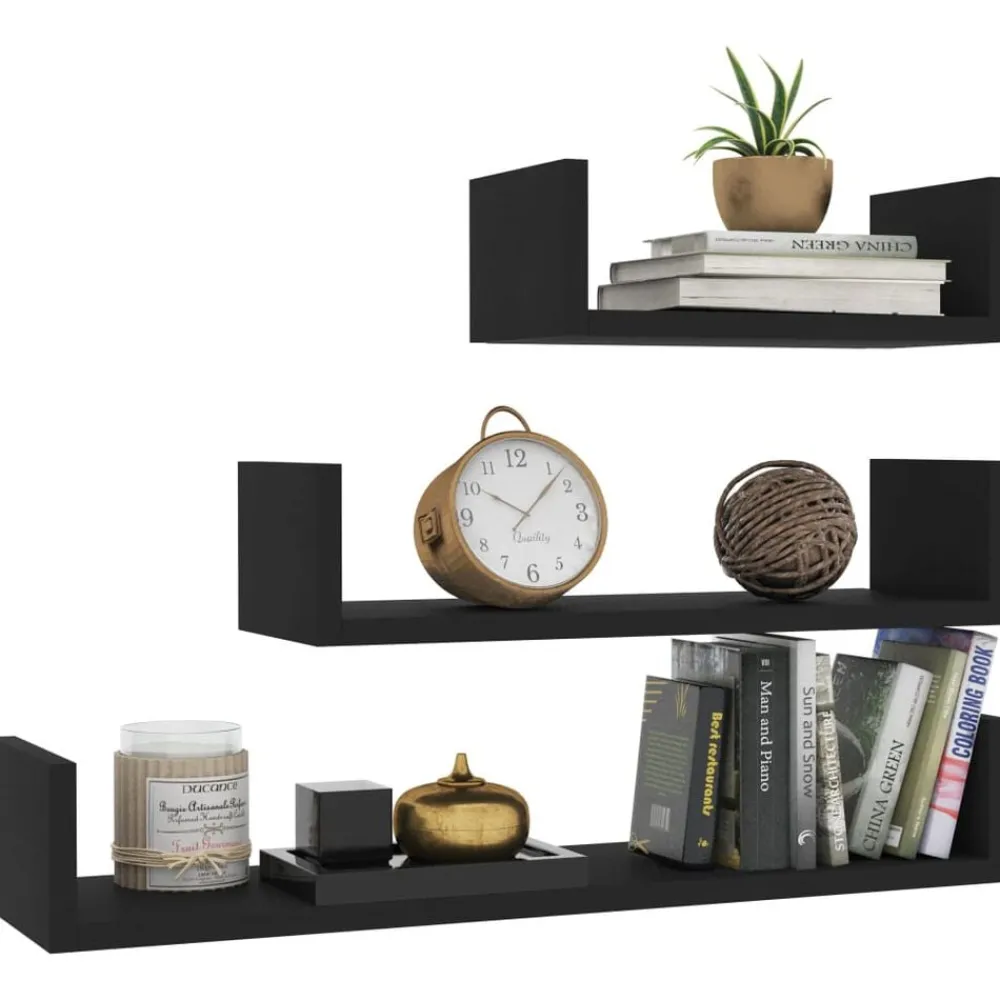 Boekenkasten & Wandplanken*vidaXL Wandschappen 3 st bewerkt hout Zwart