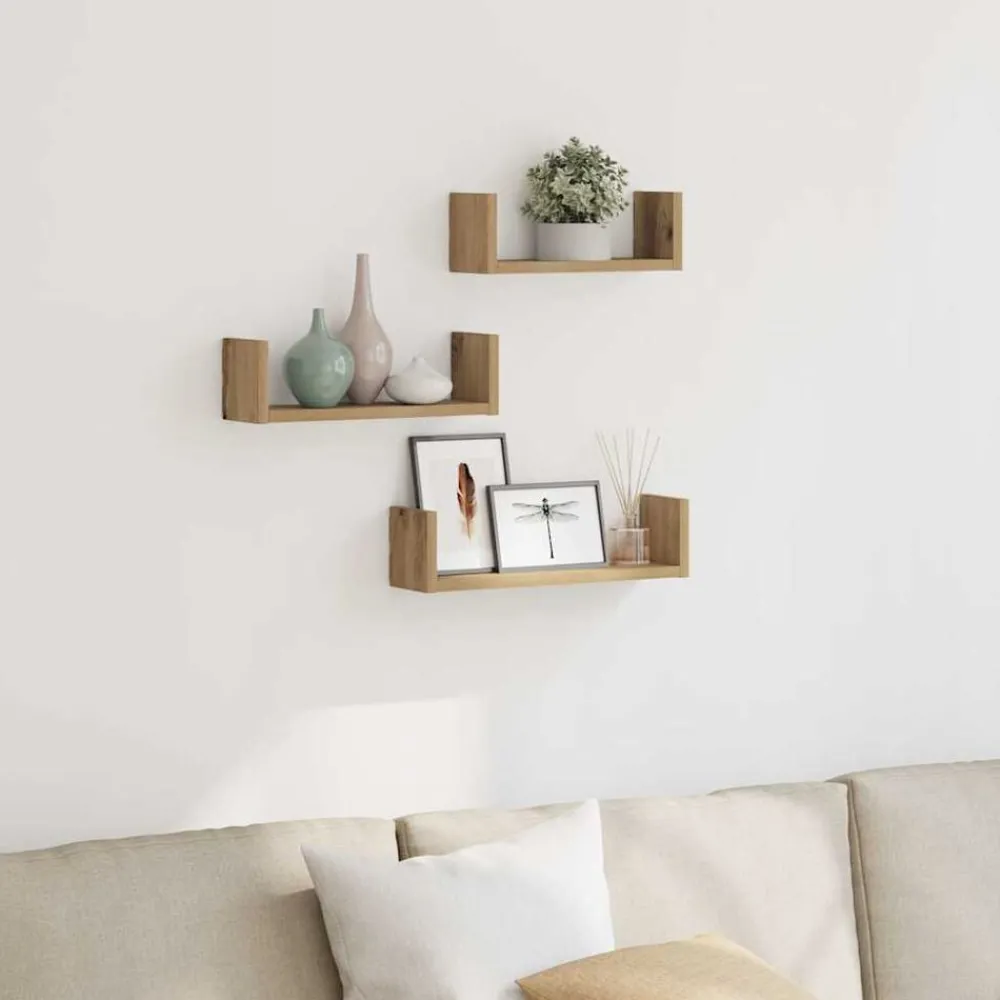 Boekenkasten & Wandplanken*vidaXL Wandschappen 3 st bewerkt hout artisanaal Eiken