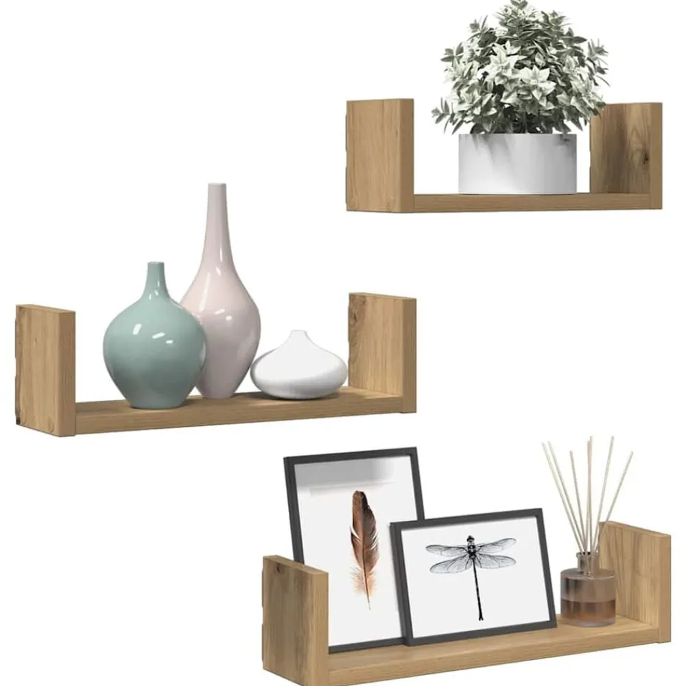Boekenkasten & Wandplanken*vidaXL Wandschappen 3 st bewerkt hout artisanaal Eiken