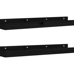 Boekenkasten & Wandplanken*vidaXL Wandschappen 2 st 80x12x9 cm massief grenenhout Zwart