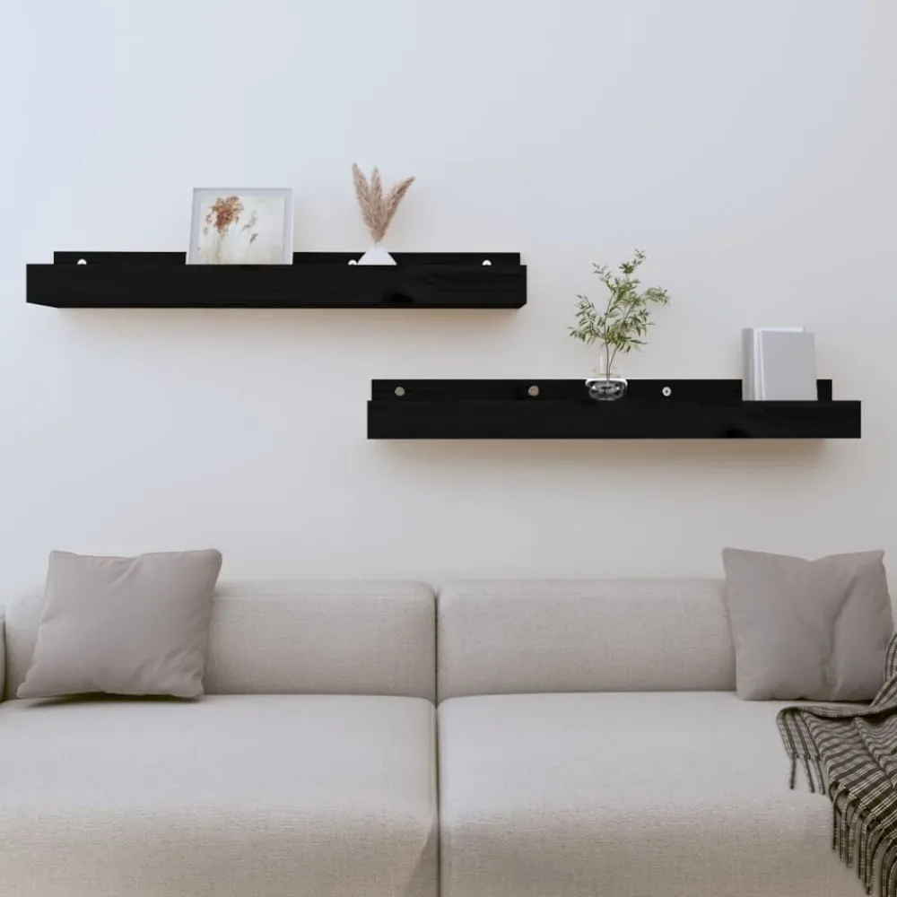 Boekenkasten & Wandplanken*vidaXL Wandschappen 2 st 80x12x9 cm massief grenenhout Zwart