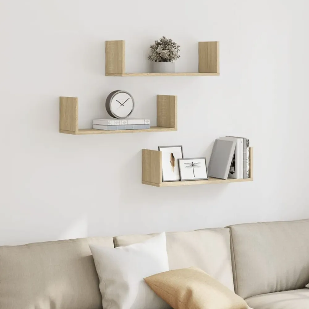 Boekenkasten & Wandplanken*vidaXL Wandschappen 3 st 58x18x18 cm spaanplaat kleurig Sonoma eiken