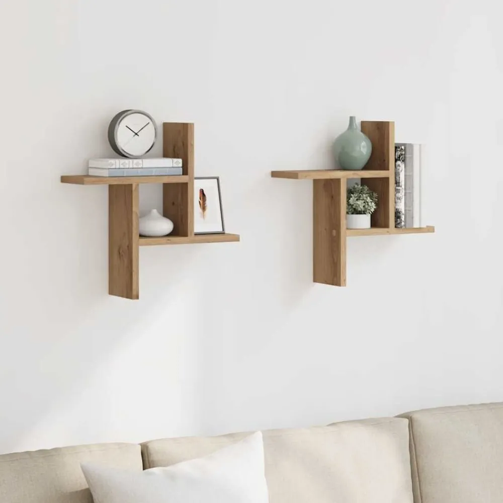 Boekenkasten & Wandplanken*vidaXL Wandschappen 2 st 38x12x38 cm bewerkt hout artisanaal Eiken