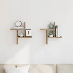 Boekenkasten & Wandplanken*vidaXL Wandschappen 2 st 38x12x38 cm bewerkt hout artisanaal Eiken