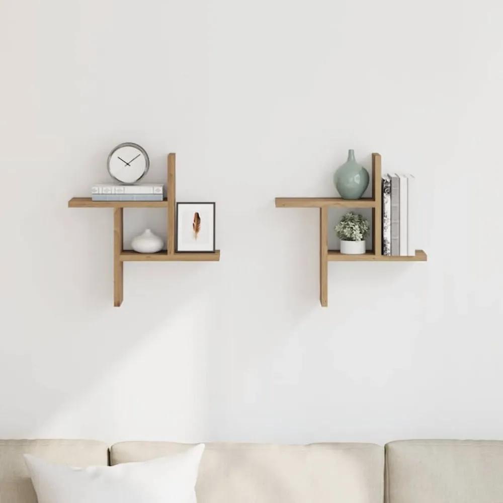 Boekenkasten & Wandplanken*vidaXL Wandschappen 2 st 38x12x38 cm bewerkt hout artisanaal Eiken