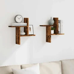 Boekenkasten & Wandplanken*vidaXL Wandschappen 2 st 38x12x38 cm bewerkt hout kleurig Gerookt eiken