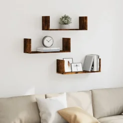 Boekenkasten & Wandplanken*vidaXL Wandschappen 3 st 58x18x18 cm bewerkt hout kleurig Gerookt eiken
