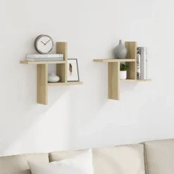 Wandschappen 2 st 38x12x38 cm bewerkt hout kleurig><noscript><img width=