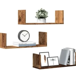 Boekenkasten & Wandplanken*vidaXL Wandschappen 3 st 58x18x18 cm bewerkt hout kleurig Oud hout