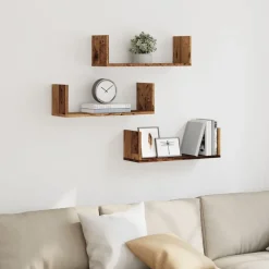 Boekenkasten & Wandplanken*vidaXL Wandschappen 3 st 58x18x18 cm bewerkt hout kleurig Oud hout