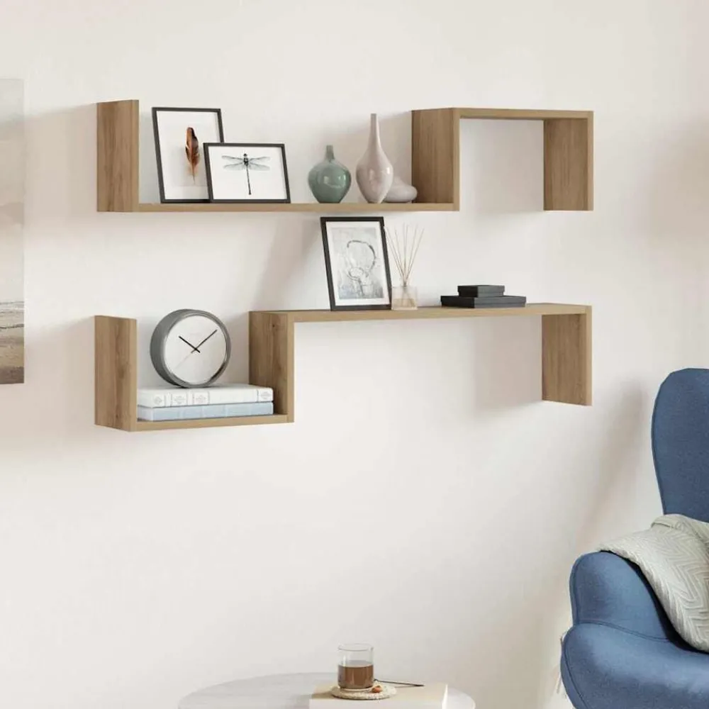 Wandschappen 2 st 100x15x20 cm bewerkt hout artisanaal eiken>vidaXL Hot