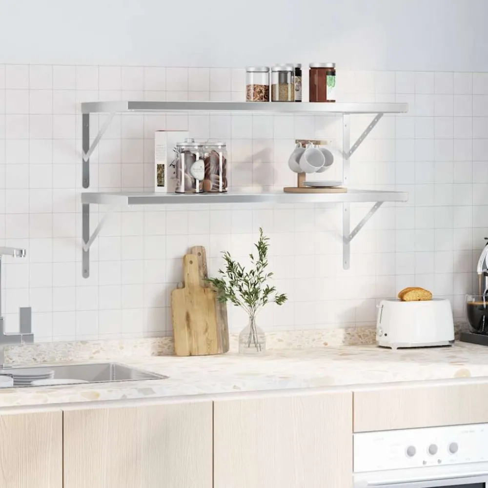 Wandschappen 2 st 100x40 cm roestvrijstaal kleurig>vidaXL Discount