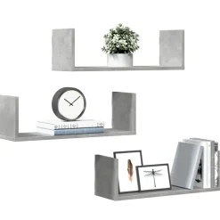 Boekenkasten & Wandplanken*vidaXL Wandschappen 3 st 58x18x18 cm bewerkt hout Betongrijs