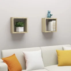 Boekenkasten & Wandplanken*vidaXL Wandschappen kubus 2 st 30x15x30 cm kleurig Sonoma eiken