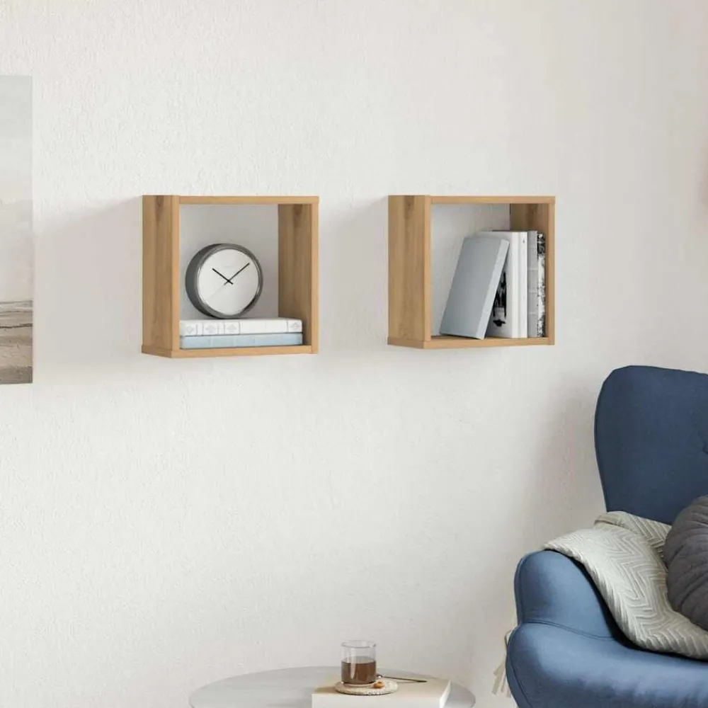 Boekenkasten & Wandplanken*vidaXL Wandschappen kubus 2st 30x15x30cm bewerkt hout artisanaal eiken artisanaal eikenkleurig