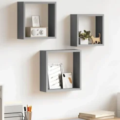 Boekenkasten & Wandplanken*vidaXL Wandschappen kubus 3 st MDF Grijs