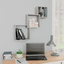 Boekenkasten & Wandplanken*vidaXL Wandschappen kubus 68x15x68 cm bewerkt hout Betongrijs