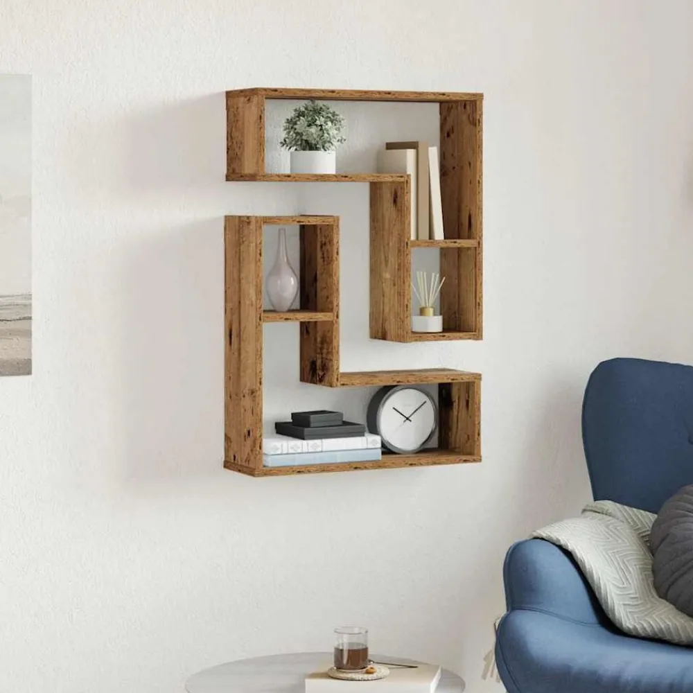 Boekenkasten & Wandplanken*vidaXL Wandschappen kubus 2 st 50x15x50 cm bewerkt hout kleur Oud hout
